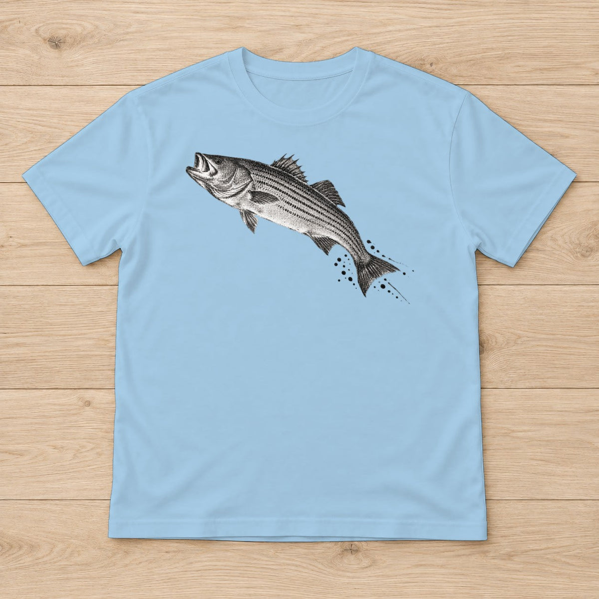 Leaping Bass Gyotaku t-shirt in Light Blue