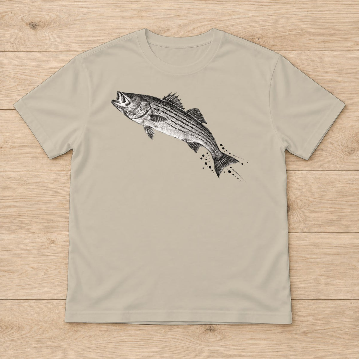 Leaping Bass Gyotaku t-shirt in Sand