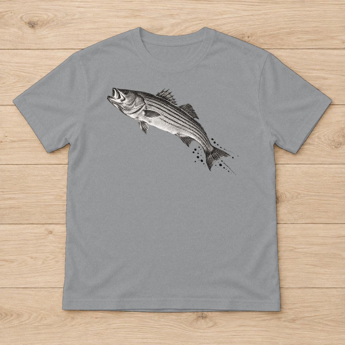 Leaping Bass Gyotaku t-shirt in Sport Grey