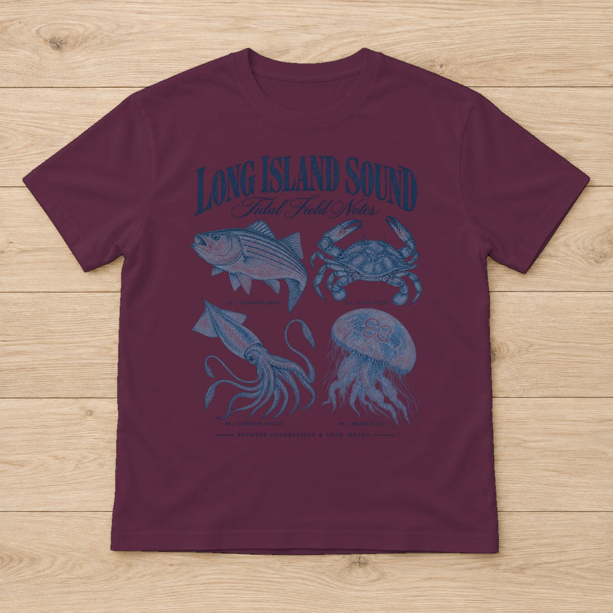 Long Island Tidal Notes t-shirt in Maroon